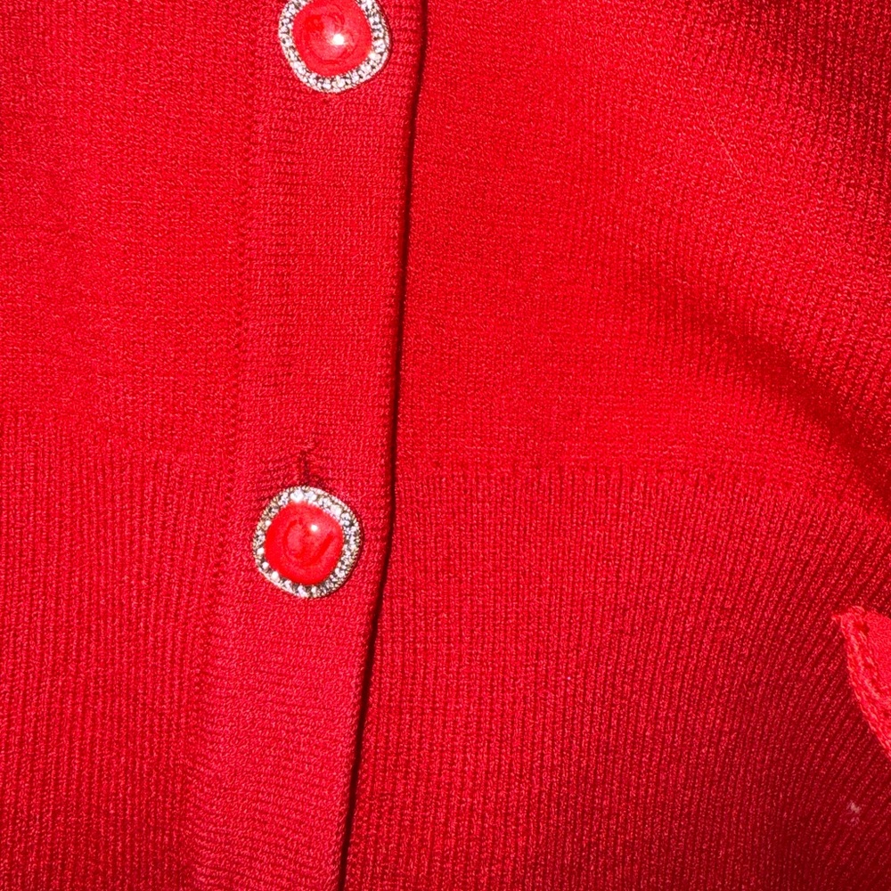 Anne Fontaine Celine Cardigan Elegant Red Ruffle Sweater, size 12 or 44 Parisian - Picture 6 of 6